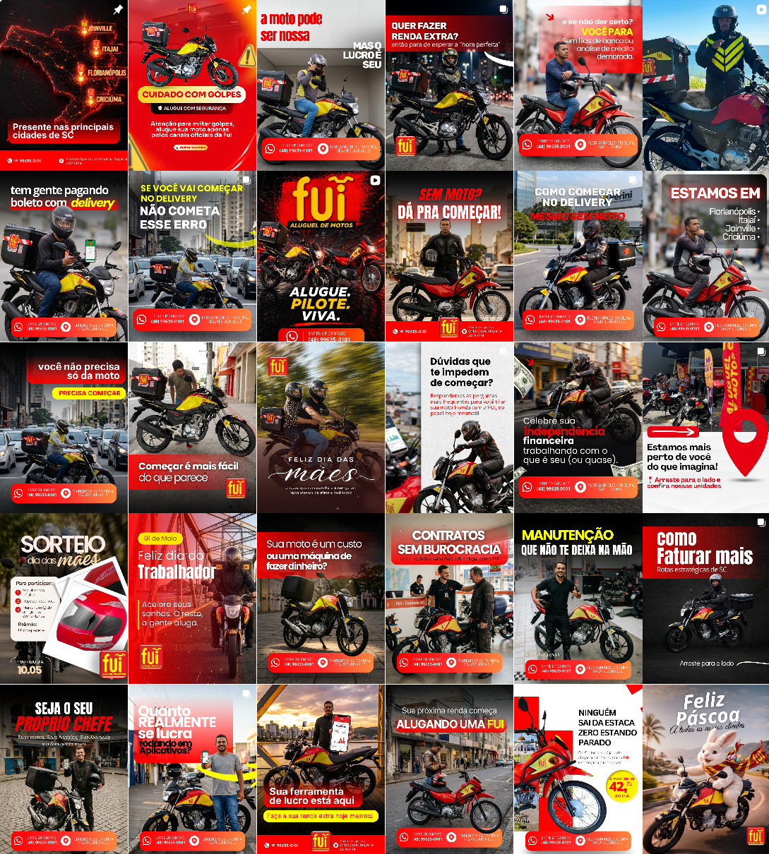 Grade do perfil da FUI no Instagram com postagens de locação, renda, cidades e atendimento.